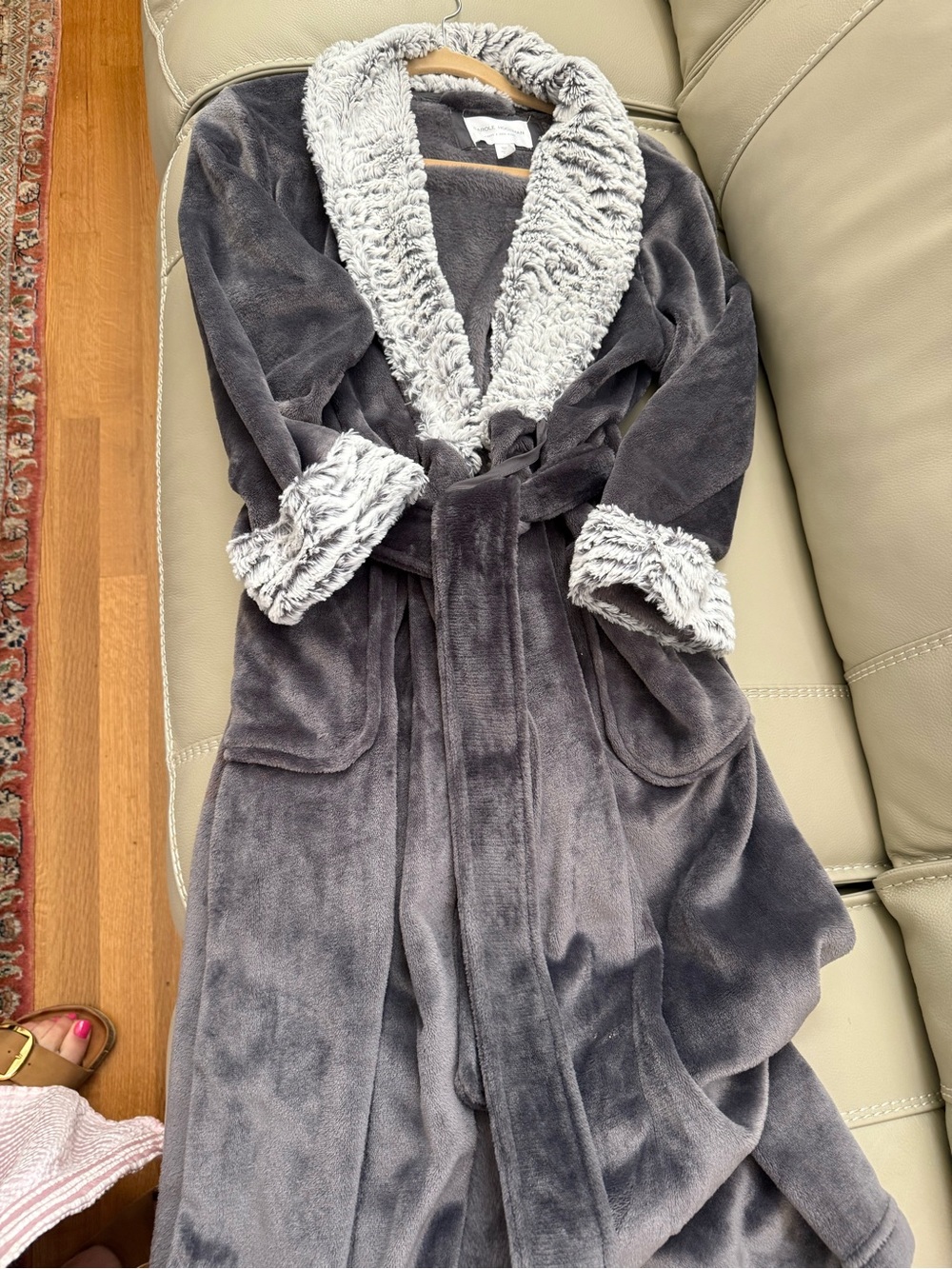 Midnight by Carole Hochman Brown Plush Robe with Cream Faux-Fur Trim